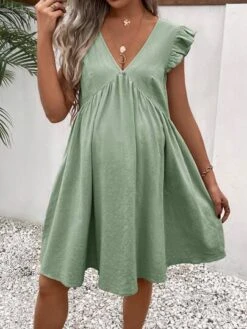 SHEIN Maternity Solid Ruffle Trim Smock Dress -Curated Swimwear 1688698822d1f0375bde5961b14cedfb3c4c711758 thumbnail 405x552