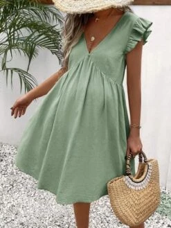 SHEIN Maternity Solid Ruffle Trim Smock Dress -Curated Swimwear 1688698825d288e1f06fd0a915131192f2d7ac900a thumbnail 405x552