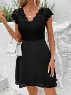 SHEIN Frenchy Contrast Lace Scallop Trim Dress -Curated Swimwear 16889685754129562bf7e3398ec76f3c9734620892 thumbnail 405x552