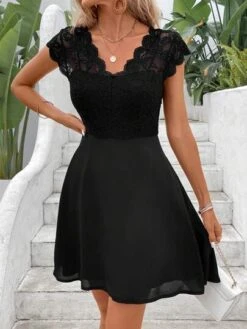 SHEIN Frenchy Contrast Lace Scallop Trim Dress -Curated Swimwear 168896857788465e10999add5ace19e4295c4f1bca thumbnail 405x552