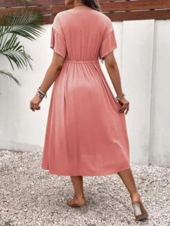 SHEIN Maternity Solid Button Front Drawstring Waist Dress