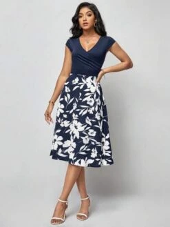 SHEIN Clasi Floral Print Surplice Neck Dress -Curated Swimwear 1689040653abd6a6ec85739f5f49d686dae1641611 thumbnail 405x552