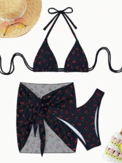 Cherry Print Halter Triangle Bikini Swimsuit With Beach Skirt -Curated Swimwear 1689065853a96edb5e55e96e151a6882f98aa88849 thumbnail 405x552