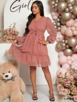 SHEIN Maternity Button Front Ruffle Hem Swiss Dot Dress -Curated Swimwear 1689083021a0c2f5aa0611429d759d8b6ad8bf9a22 thumbnail 405x552