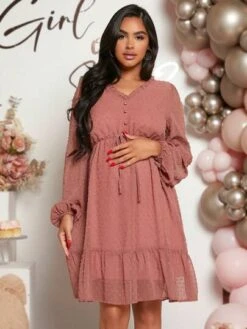 SHEIN Maternity Button Front Ruffle Hem Swiss Dot Dress -Curated Swimwear 16890830359ba2cb2553b44670a2b52c67aa707bf9 thumbnail 405x552