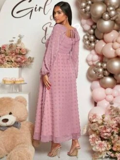 SHEIN Maternity Swiss Dot Square Neck Lantern Sleeve Dress