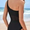 SHEIN Leisure Contrast Mesh One Shoulder One Piece Swimsuit