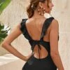 Ruffle Trim Ruched Plunging One Piece Swimsuit -Curated Swimwear 1689220544280650a9eaa0bdc736eb27758ef4b9cd thumbnail 405x552