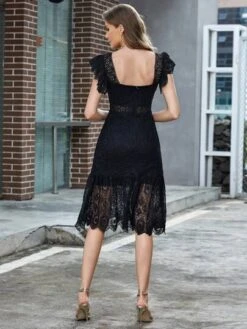 Eilly Bazar Ruffle Hem Lace Dress
