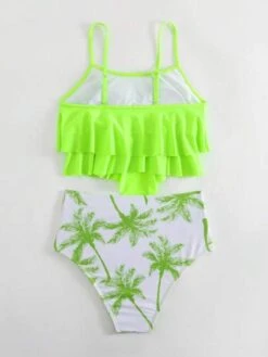 Tropical Print Ruffle Hem Bikini Swimsuit