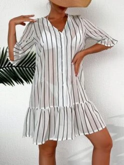 SHEIN Striped Print Flounce Sleeve Ruffle Hem Cover Up Dress -Curated Swimwear 168956410574bc104fe6f02ce1477f86498c7e808e thumbnail 405x552
