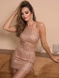 Joyfunear Sequin Halter Neck Backless Bodycon Dress -Curated Swimwear 16895988676d8502479803ce1cb6ce55fea89a5307 thumbnail 405x552
