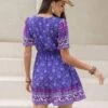 Rusttydustty Floral Print Puff Sleeve Dress Without Belt