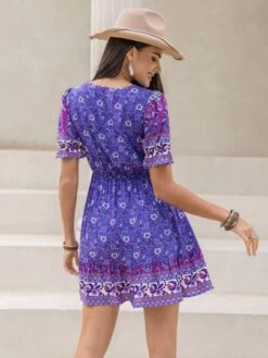 Rusttydustty Floral Print Puff Sleeve Dress Without Belt