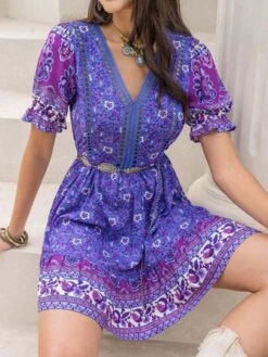 Rusttydustty Floral Print Puff Sleeve Dress Without Belt -Curated Swimwear 168960977148d299b8c729e5834c795f2dc059188c thumbnail 405x552