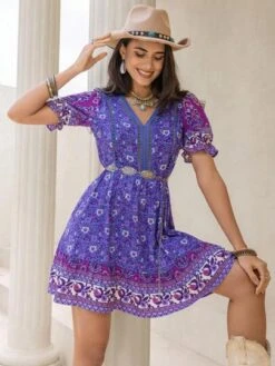 Rusttydustty Floral Print Puff Sleeve Dress Without Belt -Curated Swimwear 1689609777b82f9f581a8c54890429c97f16134ad9 thumbnail 405x552
