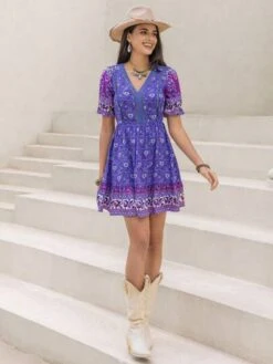 Rusttydustty Floral Print Puff Sleeve Dress Without Belt -Curated Swimwear 1689609779b38cddb9a7656084459b7d274b64187b thumbnail 405x552