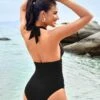 SHEIN Leisure Ruched Halter One Piece Swimsuit