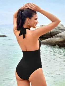 SHEIN Leisure Ruched Halter One Piece Swimsuit