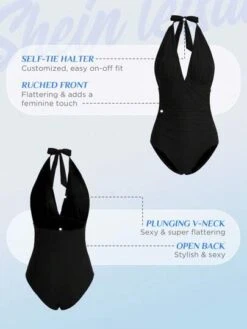 SHEIN Leisure Ruched Halter One Piece Swimsuit -Curated Swimwear 16896706145a55a5229e7bb2641a6b2739daff9ce0 thumbnail 405x552