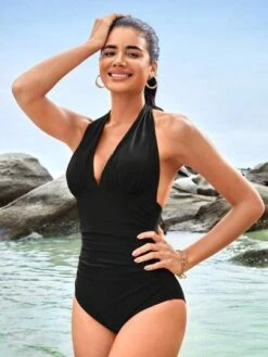 SHEIN Leisure Ruched Halter One Piece Swimsuit -Curated Swimwear 1689670620873ee0d50d52cf07ee2cb9773d3f2286 thumbnail 405x552