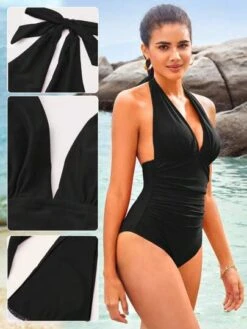 SHEIN Leisure Ruched Halter One Piece Swimsuit -Curated Swimwear 16896706276cfed5d7b0bc2a2772f8a1f702164a16 thumbnail 405x552