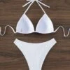 Solid Halter Triangle Bikini Swimsuit