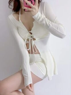 Women's Swimsuit 2023 New Split Anti-Uv Long-Sleeved Cover-Up, Sexy Pure Color, Halter Bikini, Beach Wear, White -Curated Swimwear 1689830915e2622c388d9887b242d0b08b1a738e71 thumbnail 405x552