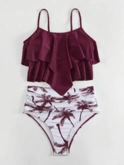 Palm Tree Print Ruffle Hem Bikini Swimsuit -Curated Swimwear 1689837433ecccd0635f4850c0e41663c316ef8d58 thumbnail 405x552
