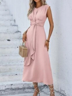 SHEIN LUNE Solid Tie Front Sleeveless A-line Dress -Curated Swimwear 168984821205b89e8c5ae41ec1175fc92d8741325f thumbnail 405x552