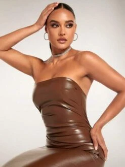 SHEIN BAE Solid PU Leather Tube Bodycon Dress -Curated Swimwear 1689904948fd5f4744335bbbe3286b271c376d7d10 thumbnail 405x552