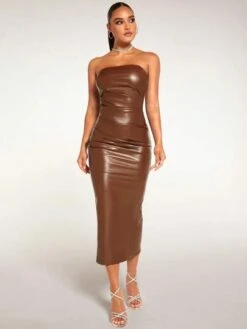 SHEIN BAE Solid PU Leather Tube Bodycon Dress -Curated Swimwear 1689904952607b136c8b00125144abbae43cd4b65d thumbnail 405x552