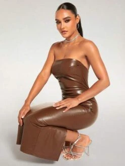 SHEIN BAE Solid PU Leather Tube Bodycon Dress -Curated Swimwear 16899049595545a4de002f31a4919c952c03790b36 thumbnail 405x552