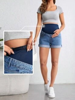 SHEIN Maternity Adjustable Elastic Waist Roll Up Hem Denim Shorts -Curated Swimwear 16899330619515e3b0887c62ef960c9786f5f76e62 thumbnail 405x552