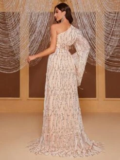 Giffniseti One Shoulder Split Thigh Sequin Formal Dress