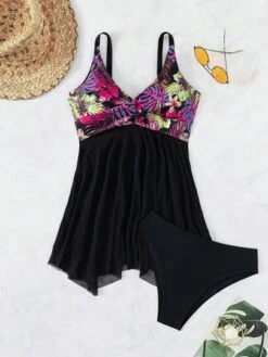 Tropical Print Contrast Mesh Bikini Swimsuit -Curated Swimwear 16901675560145c6af4b63fbc16878f761b353b652 thumbnail 405x552