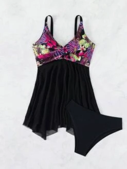 Tropical Print Contrast Mesh Bikini Swimsuit -Curated Swimwear 1690167567f86871c11d05636182012acab822dc7b thumbnail 405x552