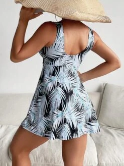 SHEIN Tropical Print Contrast Mesh One Piece Swimsuit