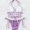 Allover Floral Print Lace Up Bikini Swimsuit