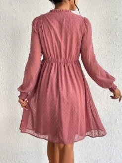 SHEIN Maternity Swiss Dot Tassel Tie Neck Lantern Sleeve Dress