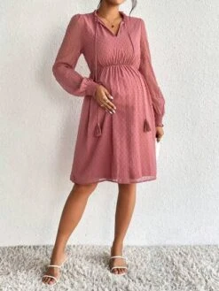 SHEIN Maternity Swiss Dot Tassel Tie Neck Lantern Sleeve Dress -Curated Swimwear 1690188216896f02dc4d76e85f9ce82ace01f04af4 thumbnail 405x552