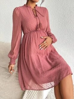 SHEIN Maternity Swiss Dot Tassel Tie Neck Lantern Sleeve Dress -Curated Swimwear 16901882197b5220cd2dbf97d0f6bdc69b7649dca4 thumbnail 405x552