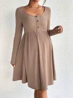 SHEIN Maternity Button Front Ribbed Knit Dress -Curated Swimwear 1690190076af2547b31bedf1ddb452202939d56bf1 thumbnail 405x552