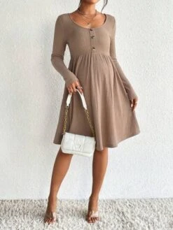SHEIN Maternity Button Front Ribbed Knit Dress -Curated Swimwear 16901900793891086326d30be39cc984959c09cfd5 thumbnail 405x552