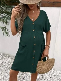SHEIN Maternity Batwing Sleeve Pocket Patched Button Front Smock Dress -Curated Swimwear 1690267645dba5528b2fefe2d0690721fe108d8731 thumbnail 405x552