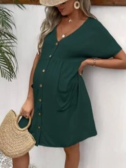 SHEIN Maternity Batwing Sleeve Pocket Patched Button Front Smock Dress -Curated Swimwear 1690267651cfe906ec9a3222fa75e169daaadf6dbb thumbnail 405x552