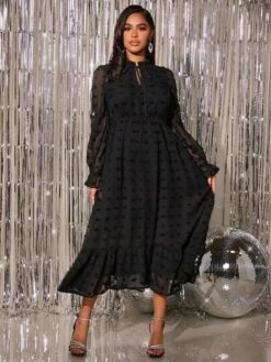 SHEIN Maternity Swiss Dot Tie Neck Flounce Sleeve Ruffle Hem Dress -Curated Swimwear 169036530941d2c31a9a93bbfe7827f707b0224e31 thumbnail 405x552