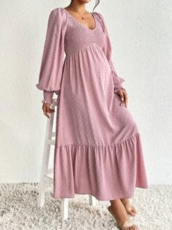 SHEIN Maternity Swiss Dot Lantern Sleeve Ruffle Hem Dress -Curated Swimwear 16903675005707aa9d56f032b1dfcd2e0c39bff5c6 thumbnail 405x552