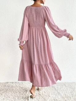 SHEIN Maternity Swiss Dot Lantern Sleeve Ruffle Hem Dress