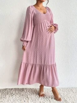 SHEIN Maternity Swiss Dot Lantern Sleeve Ruffle Hem Dress -Curated Swimwear 16903675079c0b4a1935464e7dc852812fbd0a188c thumbnail 405x552